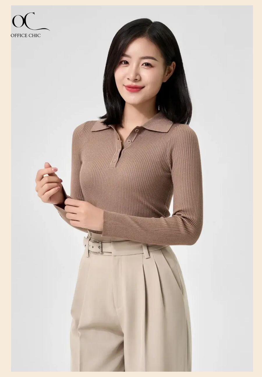 Áo Len Nữ Cổ Bẻ Ôm Dáng