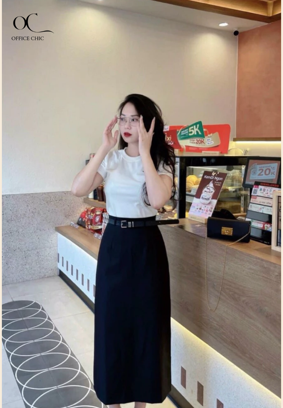 Chân váy A công sở trẻ trung, chất chéo hàn dầy dặn, không bai không xù không nhăn