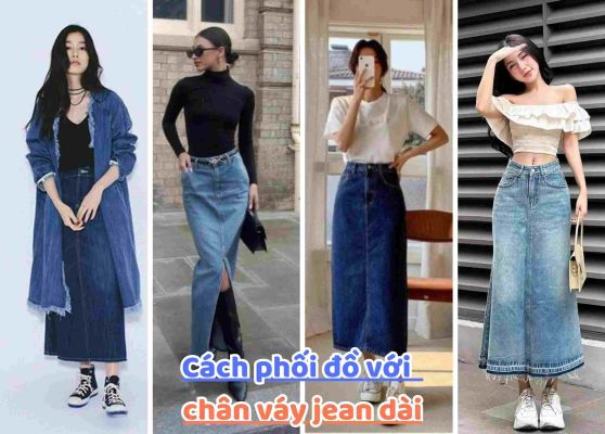 Chân váy bò dài phối với áo gì