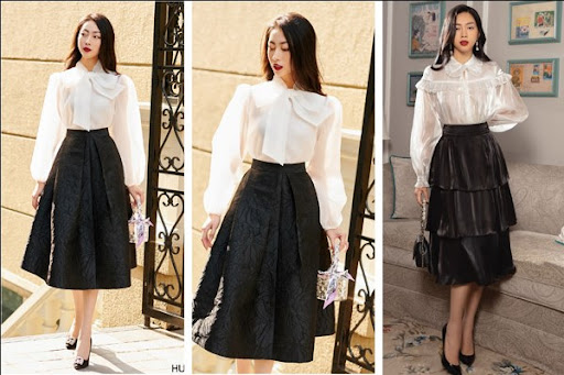 Chân váy 3 tầng dài mặc với áo gì