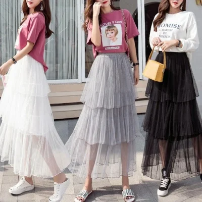 Chân váy 3 tầng dài mặc với áo gì