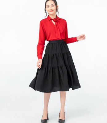 Chân váy 3 tầng dài mặc với áo gì