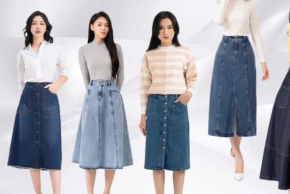 Chân váy bò dài phối với áo gì